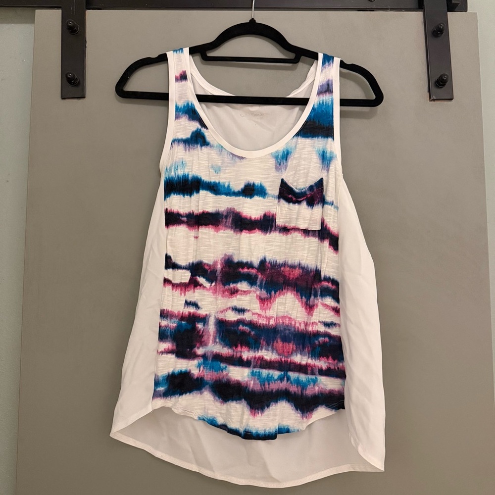 CLOSET CLOSING Calvin Klein Sheer White Pink purple Blue Tie-Dye Tank Top